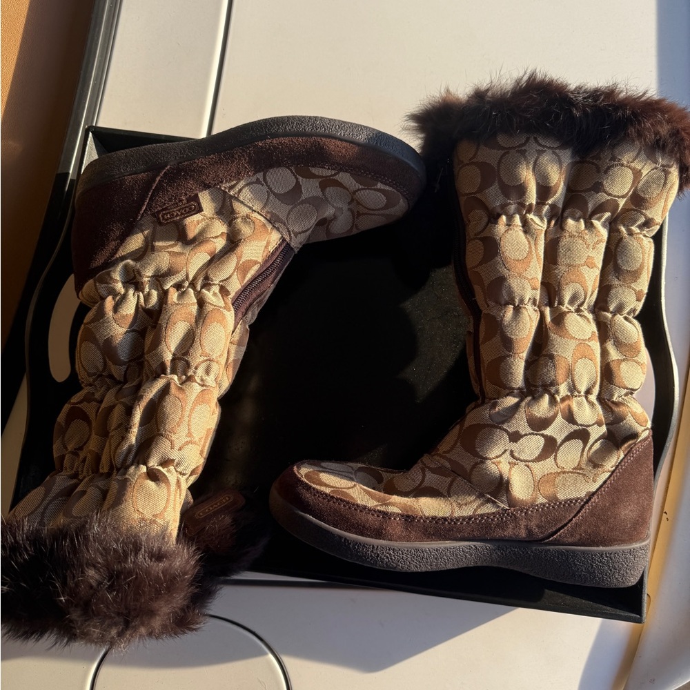 Coach Brown and Tan Winter Boots with Fur Trim